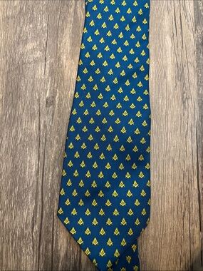 Silk Geometric Tie in Blue & Yellow Like New